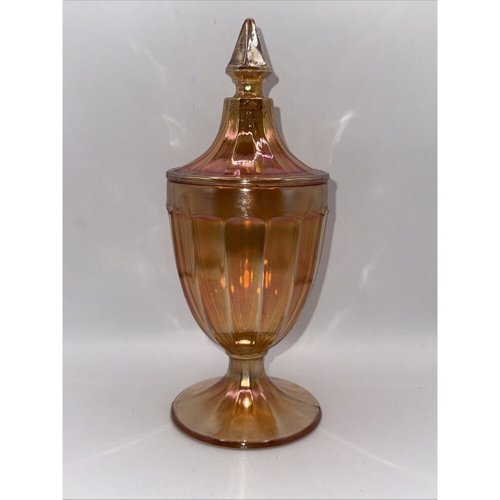 Vintage Indiana Glass Marigold Footed Covered Compote/Candy Dish Carnival Glass